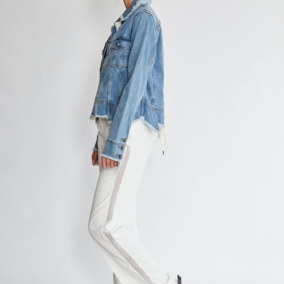 Aje Blue Denim Jacket with White Lace-Up Detail - Picture 3 of 7